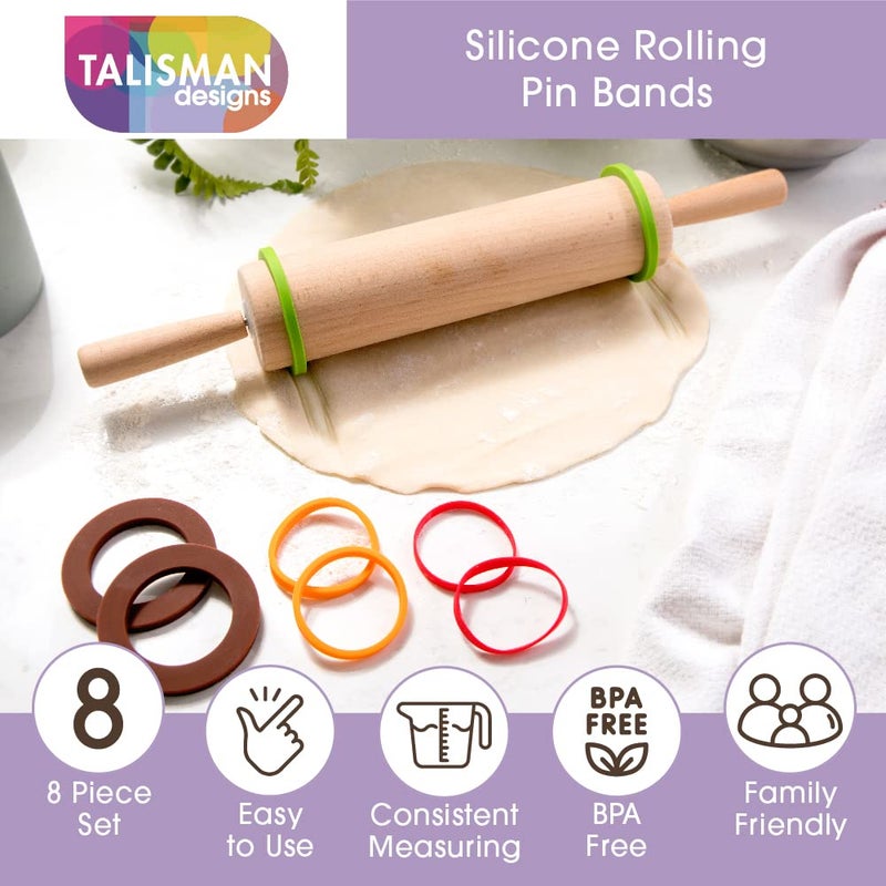 Talisman Designs Silicone Rolling Pin Bands | 8 Piece Set | Ensure Dough Thickness | Baking Accessories | Rolling Pin Thickness Rings - Image 4